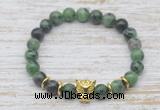 CGB7421 8mm ruby zoisite bracelet with leopard head for men or women