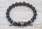 CGB7423 8mm black tourmaline bracelet with skull for men or women