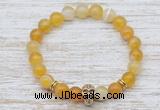 CGB7441 8mm yellow banded agate bracelet with skull for men or women