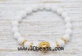 CGB7470 8mm white candy jade bracelet with lion head for men or women