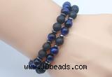 CGB7619 8mm black lava & blue tiger eye mala stretchy bracelets