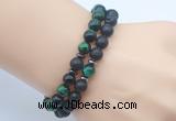 CGB7620 8mm black lava & green tiger eye mala stretchy bracelets