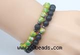 CGB7628 8mm black lava & green sea sediment jasper mala stretchy bracelets