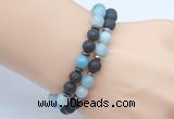 CGB7643 8mm black lava & amazonite gemstone mala stretchy bracelets