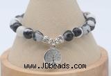 CGB7769 8mm black & white jasper bead with luckly charm bracelets