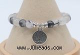 CGB7894 8mm black rutilated quartz bead with luckly charm bracelets