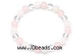 CGB8000 8mm white crystal, white jade & rose quartz beaded stretchy bracelets