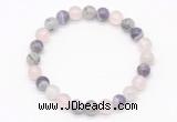 CGB8003 8mm black rutilated quartz, dogtooth amethyst & rose quartz beaded stretchy bracelets