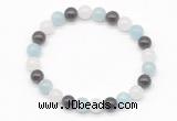 CGB8011 8mm aquamarine, garnet & white jade beaded stretchy bracelets