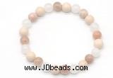 CGB8015 8mm white jade, white fossil jasper & sunstone beaded stretchy bracelets