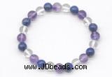 CGB8016 8mm amethyst, white crystal & lapis lazuli beaded stretchy bracelets