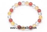 CGB8017 8mm citrine, white crystal & red agate beaded stretchy bracelets