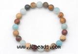 CGB8037 8mm amazonite, picasso jasper & picture jasper beaded stretchy bracelets