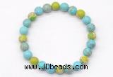 CGB8038 8mm blue howlite, blue & green sea sediment jasper beaded stretchy bracelets