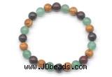 CGB8039 8mm green aventurine, brecciated jasper & wooden jasper beaded stretchy bracelets