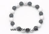 CGB8045 8mm matte white howlite & matte black agate beaded stretchy bracelets