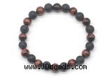 CGB8052 8mm grade AA red tiger eye & matte black agate beaded stretchy bracelets