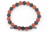 CGB8056 8mm red agate & matte black agate beaded stretchy bracelets