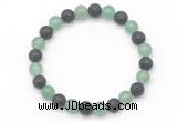 CGB8063 8mm green aventurine & black lava beaded stretchy bracelets