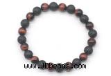 CGB8070 8mm grade AA red tiger eye & black lava beaded stretchy bracelets