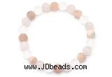 CGB8083 8mm matte white crystal, rose quartz & sunstone beaded stretchy bracelets