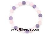 CGB8084 8mm matte white crystal, rose quartz & amethyst beaded stretchy bracelets