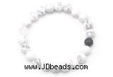 CGB8091 8mm matte white howlite, white crystal & black agate beaded stretchy bracelets