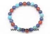 CGB8092 8mm lapis lazuli, blue howlite & red agate beaded stretchy bracelets