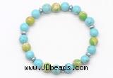 CGB8125 8mm blue howlite, blue sea sediment jasper & hematite power beads bracelet