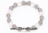 CGB8141 8mm matte grey agate, white crystal & hematite power beads bracelet