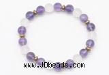 CGB8143 8mm amethyst, matte white crystal & hematite power beads bracelet