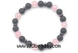 CGB8146 8mm matte black agate, rose quartz & hematite power beads bracelet