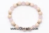 CGB8154 8mm white fossil jasper, matte rose quartz & hematite power beads bracelet