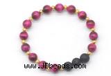 CGB8167 8mm red tiger eye & black lava beaded stretchy bracelets