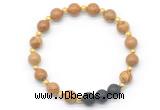 CGB8174 8mm wooden jasper & black lava beaded stretchy bracelets