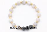 CGB8186 8mm matte white crazy lace agate & black lava beaded stretchy bracelets