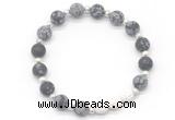 CGB8211 8mm matte snowflake obsidian & white lava beaded stretchy bracelets