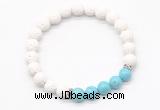 CGB8276 8mm white lava & blue howlite beaded mala stretchy bracelets