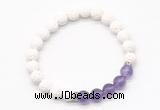 CGB8279 8mm white lava & amethyst beaded mala stretchy bracelets