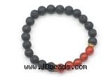 CGB8283 8mm black lava & red agate beaded mala stretchy bracelets