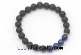 CGB8291 8mm black lava & lapis lazuli beaded mala stretchy bracelets