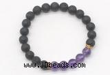 CGB8292 8mm black lava & amethyst beaded mala stretchy bracelets