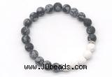 CGB8301 8mm matte snowflake obsidian & white lava beaded mala stretchy bracelets