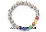 CGB8309 8mm matte dalmatian jasper 7 chakra beaded mala stretchy bracelets