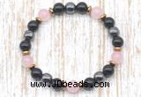 CGB8402 8mm rose quartz, black onyx & hematite energy bracelet