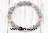 CGB8424 8mm matte grey picture jasper, rose quartz & hematite power beads bracelet