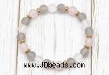 CGB8429 8mm matte grey agate, white crystal, rose quartz & hematite power beads bracelet