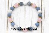 CGB8431 8mm matte dumortierite, white howlite, rose quartz & hematite power beads bracelet