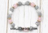 CGB8433 8mm matte grey picture jasper, white howlite, rose quartz & hematite power beads bracelet