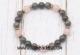 CGB8447 8mm dragon blood jasper, brecciated jasper, rose quartz & hematite power beads bracelet